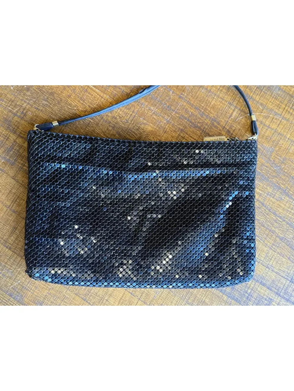 Vintage Whiting‎ & Davis Metal Mesh Purse – Black 1980s Crossbody Evening Bag